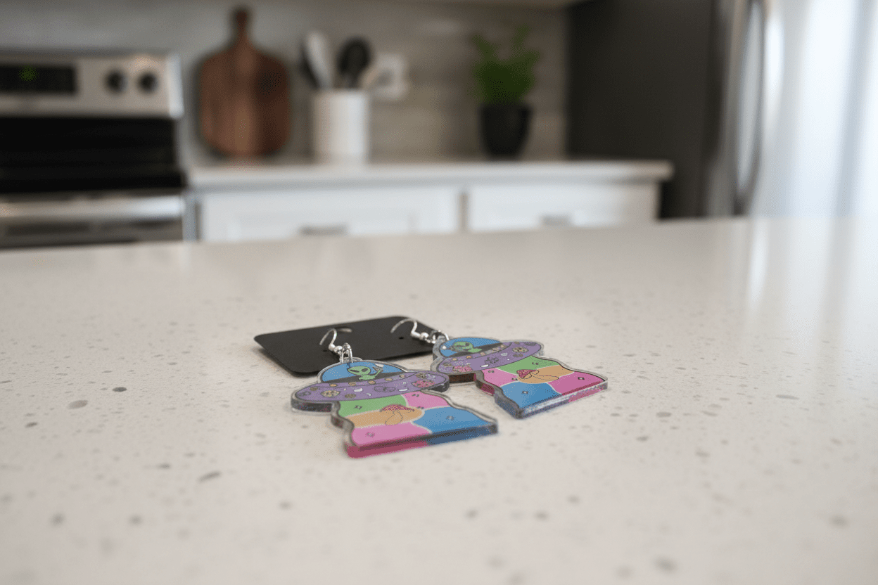 Colorful Alien Spaceship Dangle Earrings – Blast Off in Style! - Hempin Mayhem