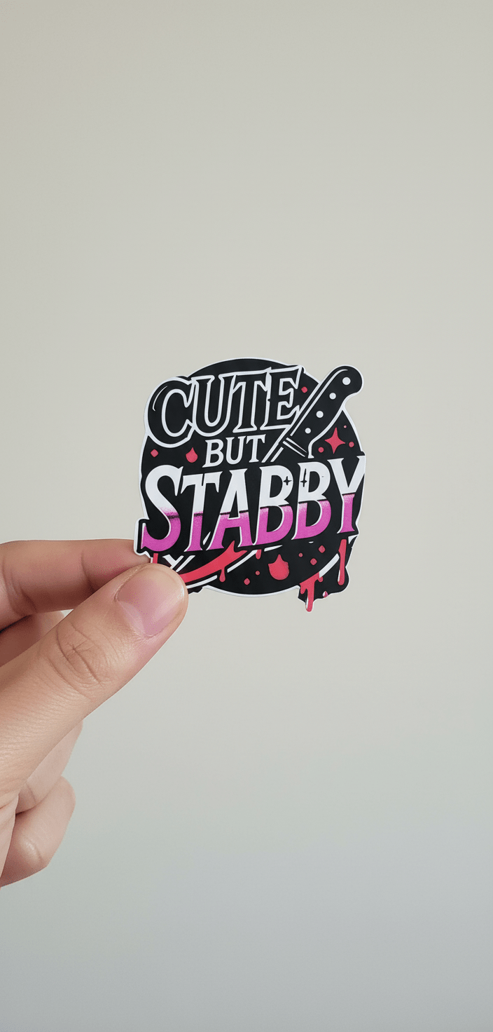 Cute but Stabby Sticker | Pink, Black & White 4x4 Funny Sassy Vinyl Decal for Laptop, Water Bottle, or Notebook ** Pack of 2** - Hempin Mayhem