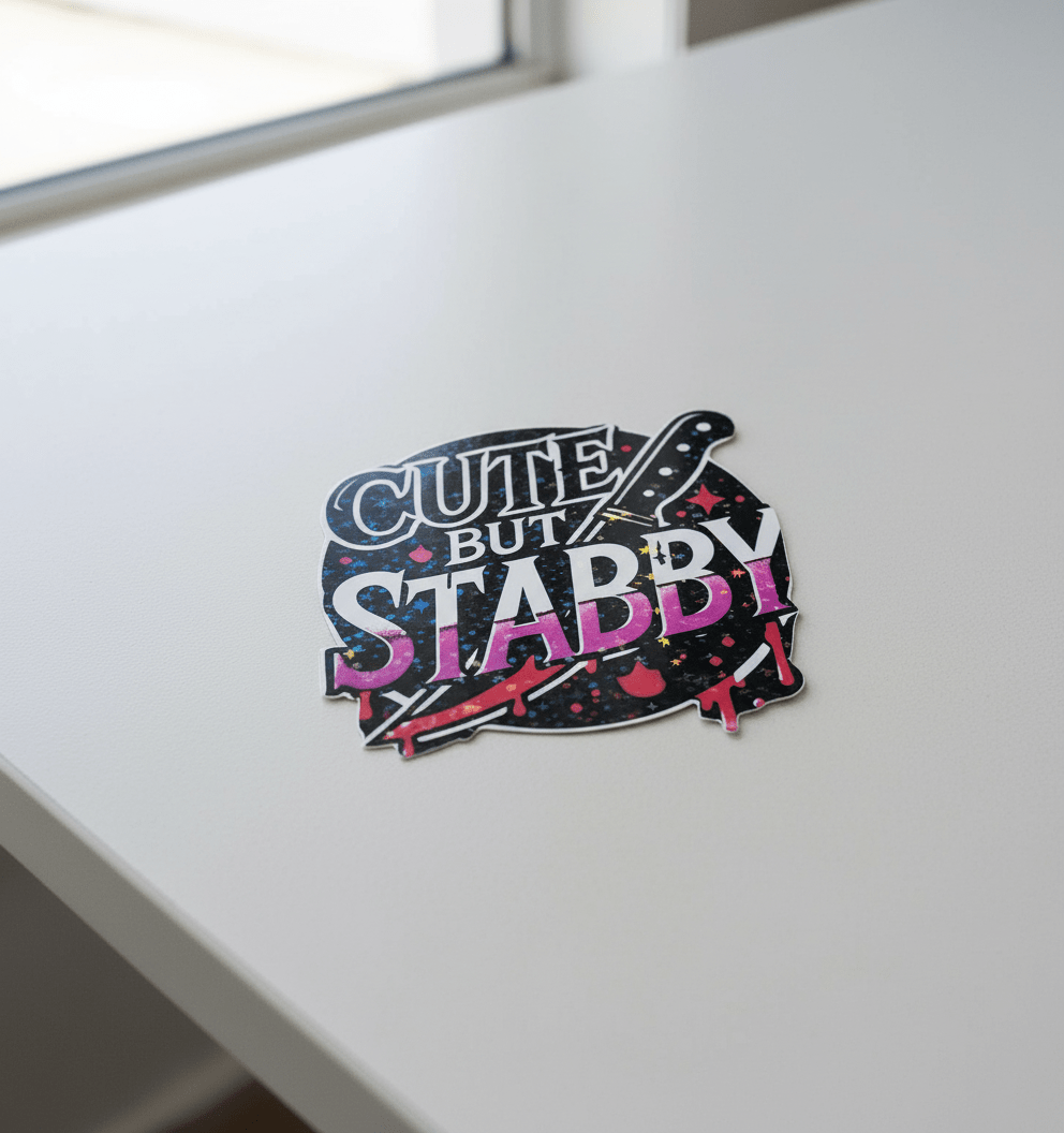 Cute but Stabby Sticker | Pink, Black & White 4x4 Funny Sassy Vinyl Decal for Laptop, Water Bottle, or Notebook ** Pack of 2** - Hempin Mayhem