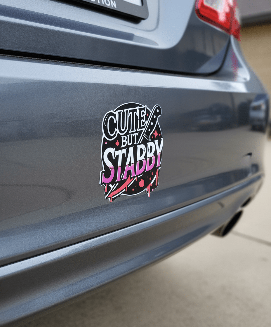 Cute but Stabby Sticker | Pink, Black & White 4x4 Funny Sassy Vinyl Decal for Laptop, Water Bottle, or Notebook ** Pack of 2** - Hempin Mayhem