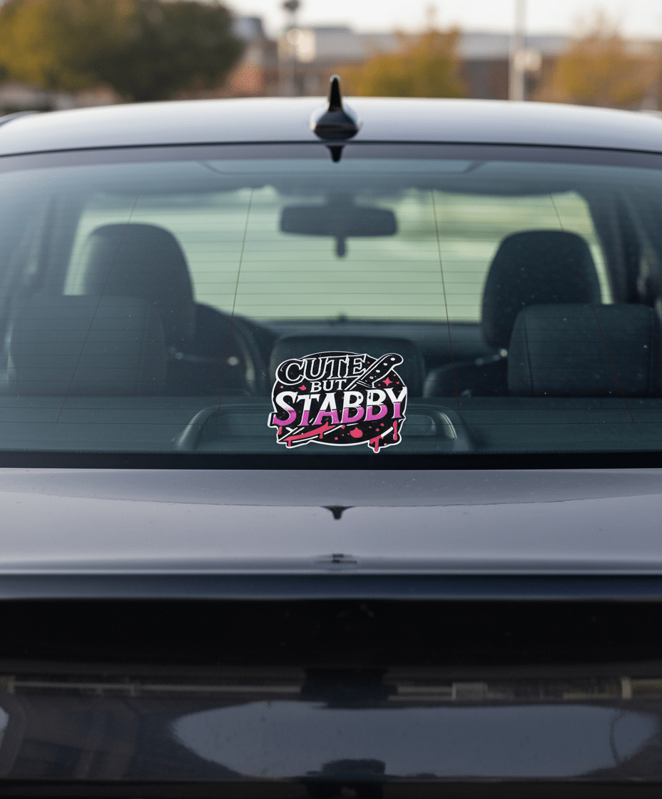 Cute but Stabby Sticker | Pink, Black & White 4x4 Funny Sassy Vinyl Decal for Laptop, Water Bottle, or Notebook ** Pack of 2** - Hempin Mayhem