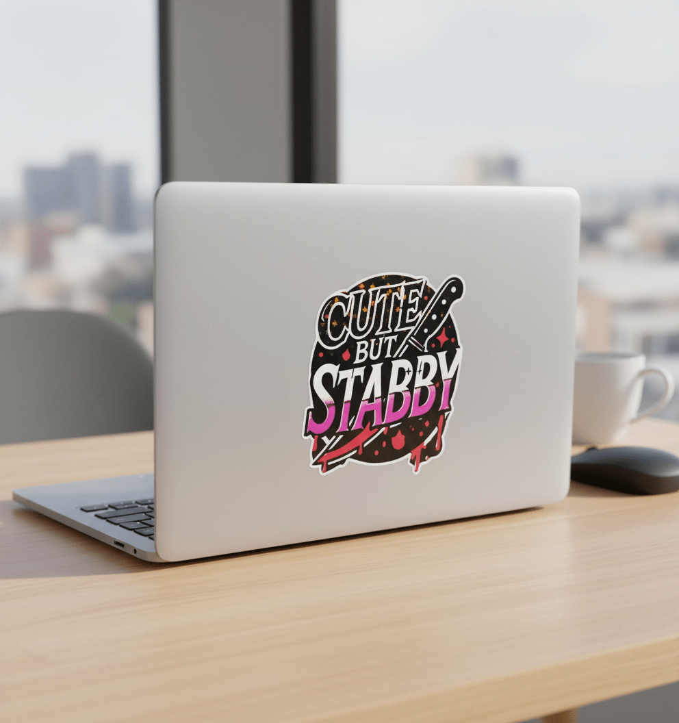 Cute but Stabby Sticker | Pink, Black & White 4x4 Funny Sassy Vinyl Decal for Laptop, Water Bottle, or Notebook ** Pack of 2** - Hempin Mayhem