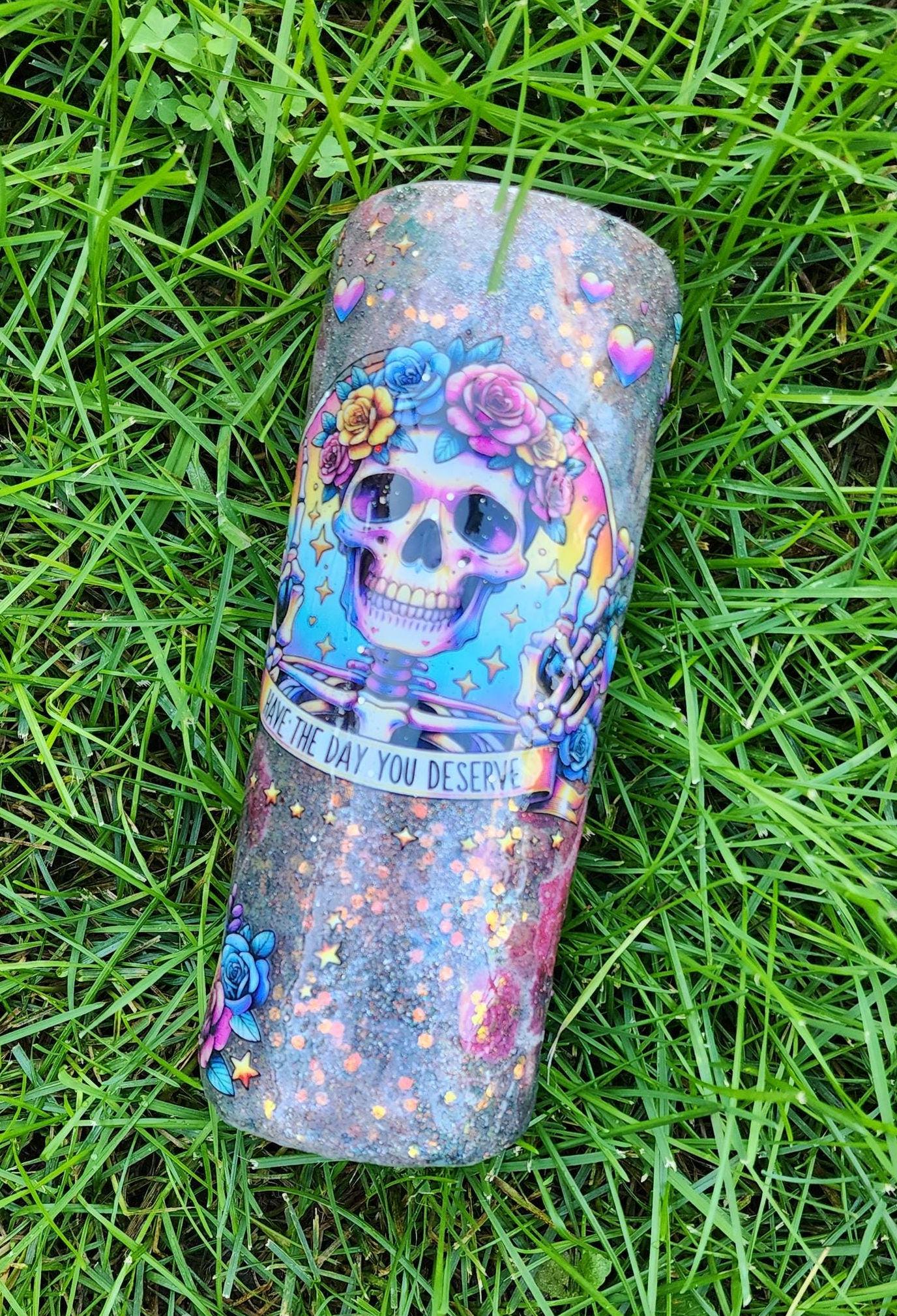 Skull & Rose Epoxy Tumbler: Gothic Floral Coffee Cup - Sarcastic Gift