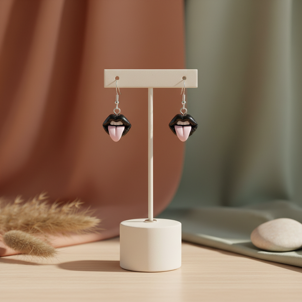 Goth Tongue Out Earrings: Handmade Polymer Clay, Edgy Jewelry