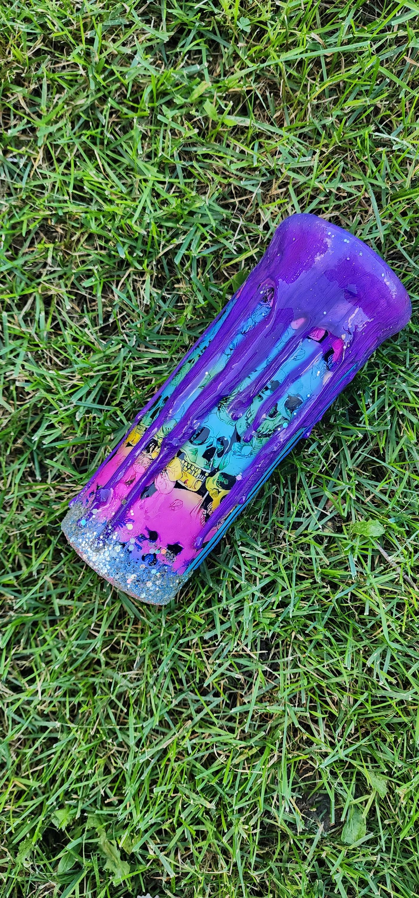 Spooky Season Epoxy Tumbler: Multicolored Bats & Glittery Halloween Cup