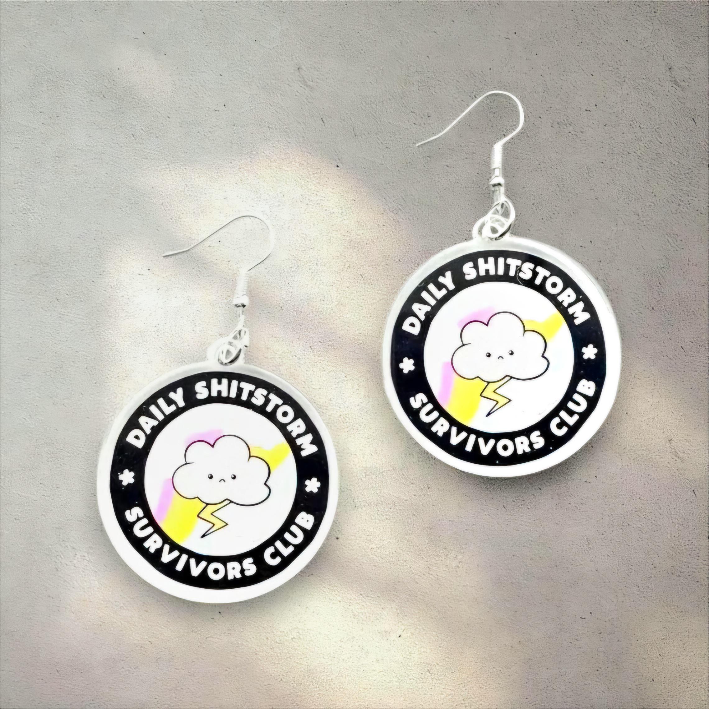 Funny Acrylic Cloud & Lightning Bolt Earrings: Sassy Shitstorm Survivor Jewelry