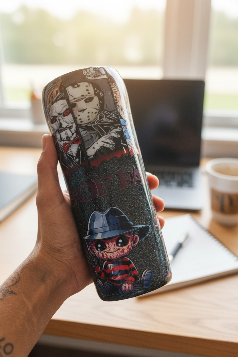 Horror Movie Tumbler: The Boys of Fall Epoxy Cup with Metal Straw