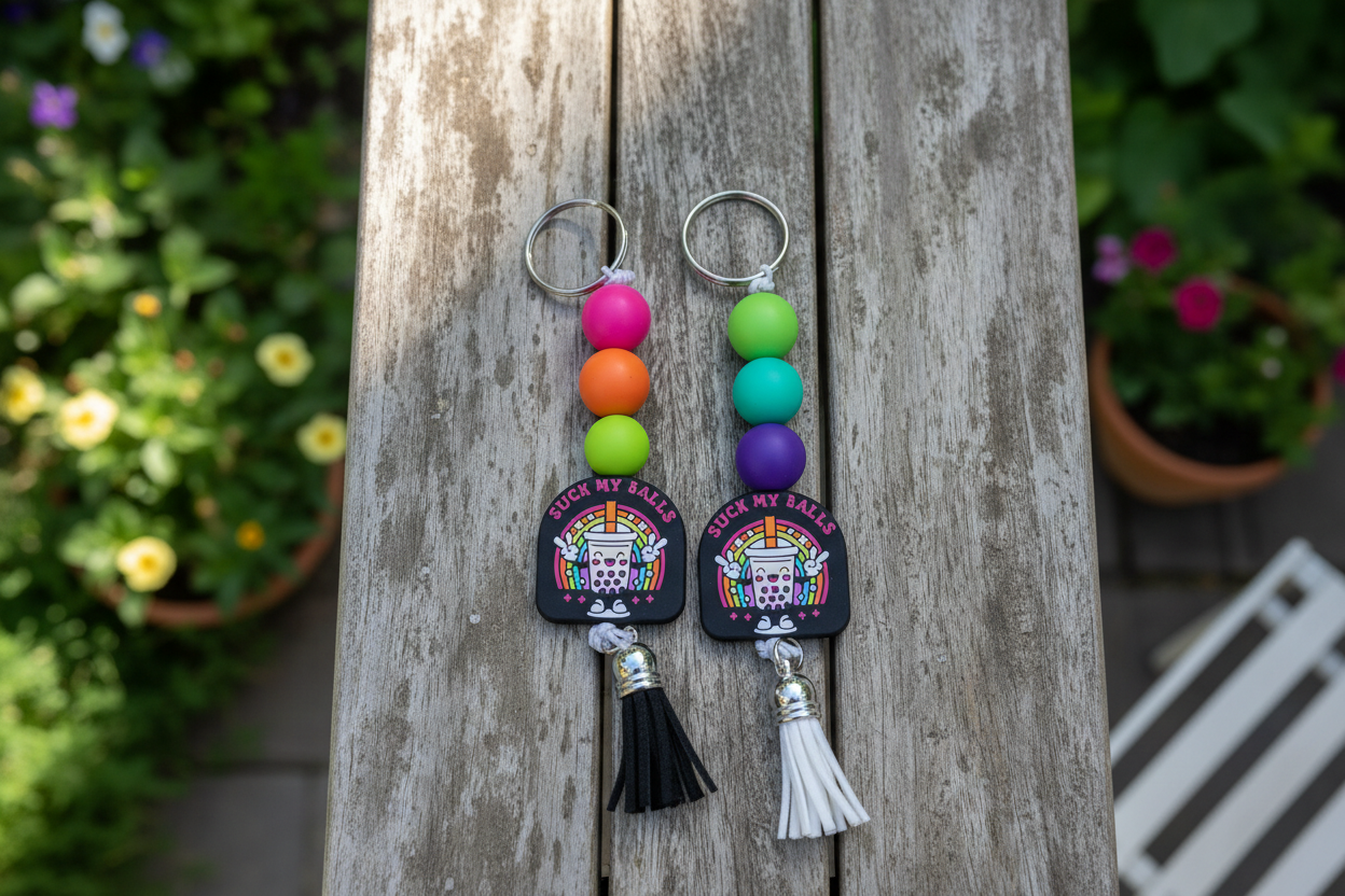 Colorful Beaded Keychain – Bold & Sassy Handmade Bag Charm, Funny Statement Accessory, Quirky Gift for Friends with Humor