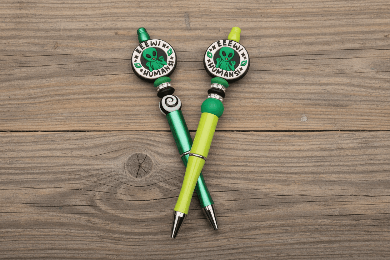 Eeew Humans! Alien Beaded Pen – Funny Handmade Space Pen, Cute Extraterrestrial Writing Tool, Sassy Geeky Office Accessory - Hempin Mayhem