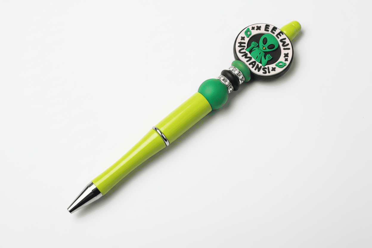 Eeew Humans! Alien Beaded Pen – Funny Handmade Space Pen, Cute Extraterrestrial Writing Tool, Sassy Geeky Office Accessory - Hempin Mayhem