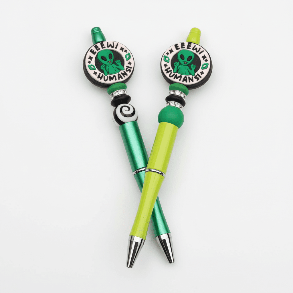 Eeew Humans! Alien Beaded Pen – Funny Handmade Space Pen, Cute Extraterrestrial Writing Tool, Sassy Geeky Office Accessory - Hempin Mayhem