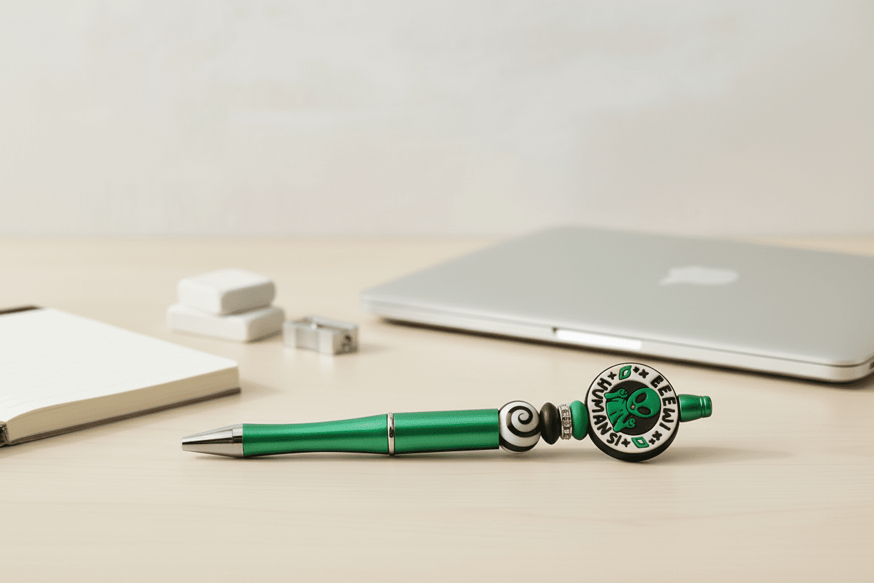 Eeew Humans! Alien Beaded Pen – Funny Handmade Space Pen, Cute Extraterrestrial Writing Tool, Sassy Geeky Office Accessory - Hempin Mayhem