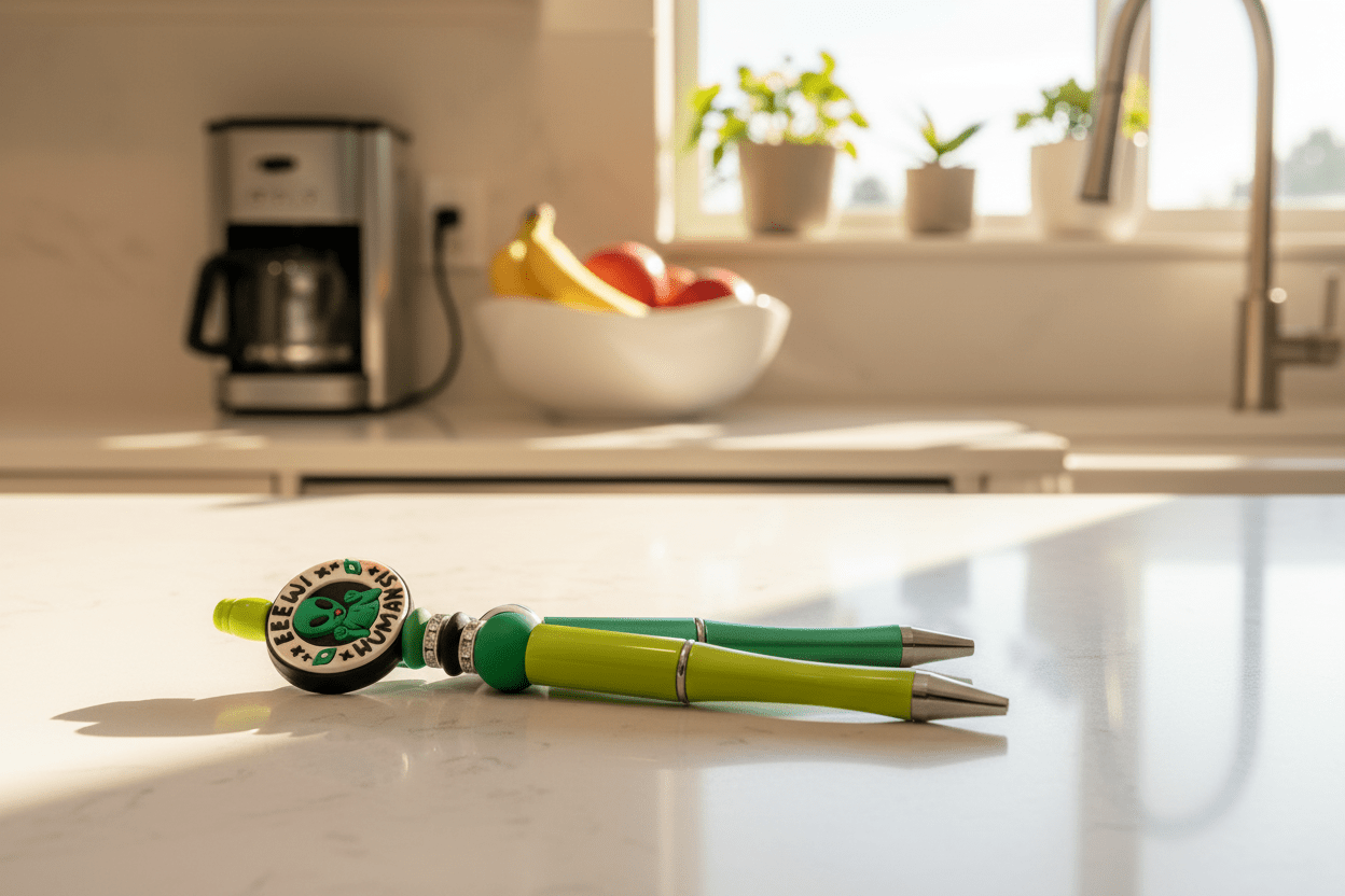 Eeew Humans! Alien Beaded Pen – Funny Handmade Space Pen, Cute Extraterrestrial Writing Tool, Sassy Geeky Office Accessory - Hempin Mayhem