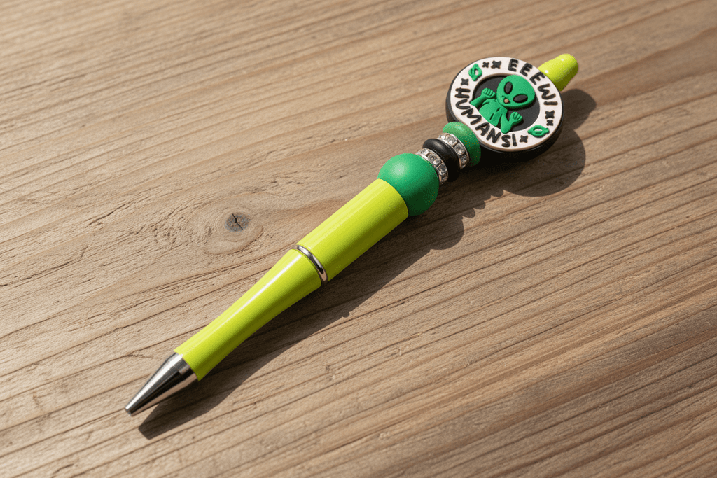 Eeew Humans! Alien Beaded Pen – Funny Handmade Space Pen, Cute Extraterrestrial Writing Tool, Sassy Geeky Office Accessory - Hempin Mayhem
