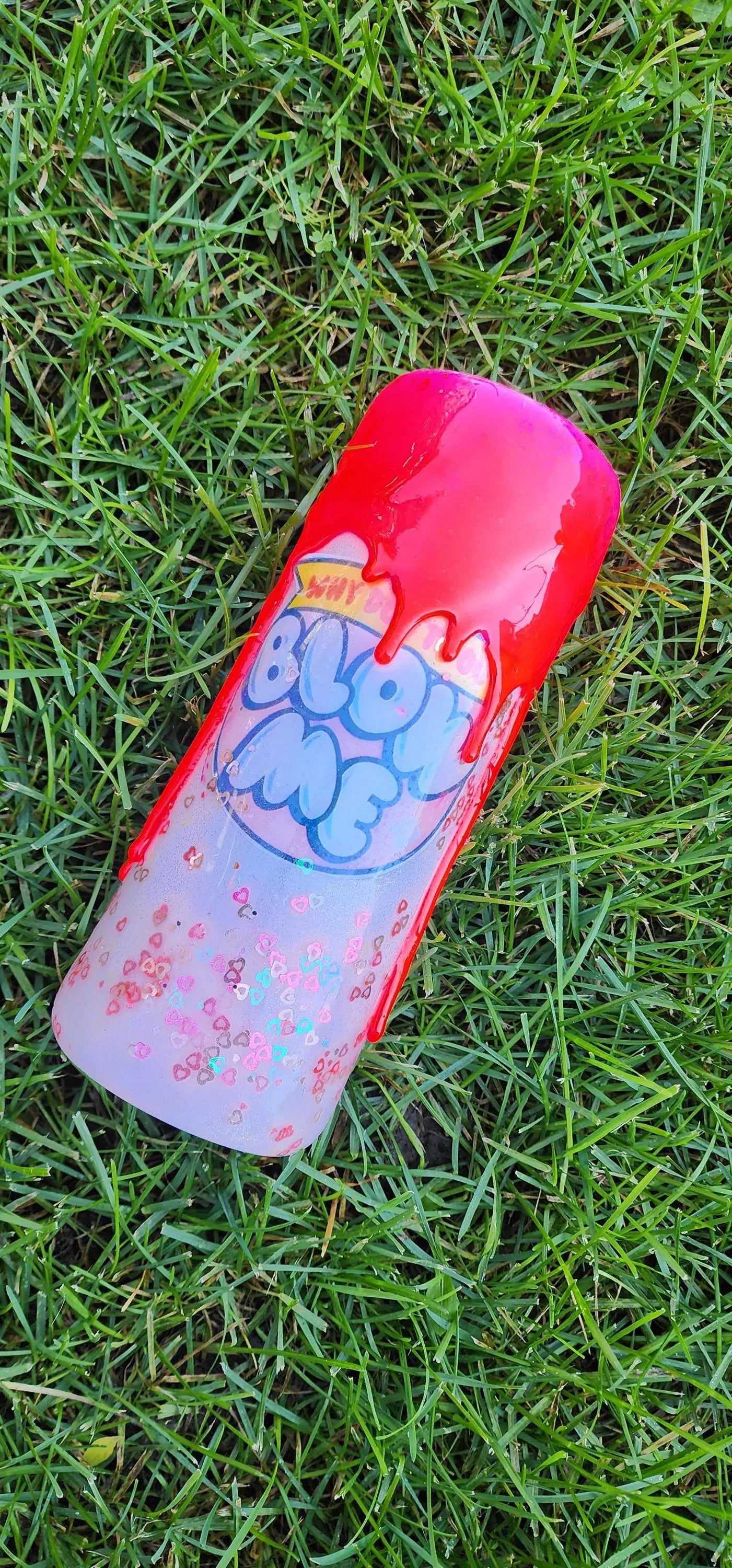 Funny Bubble Gum Wrapper Tumbler: Hot Pink Glitter Drip Epoxy Cup