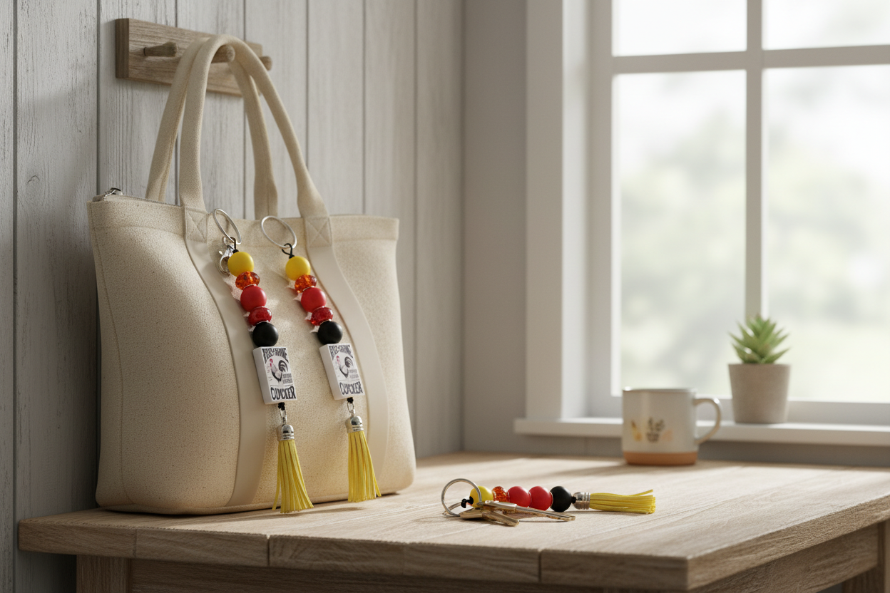 Rise and Shine Mother Cluckers Keychain – Red, Yellow & Black Beaded Farmhouse Accessory | Chicken Lover