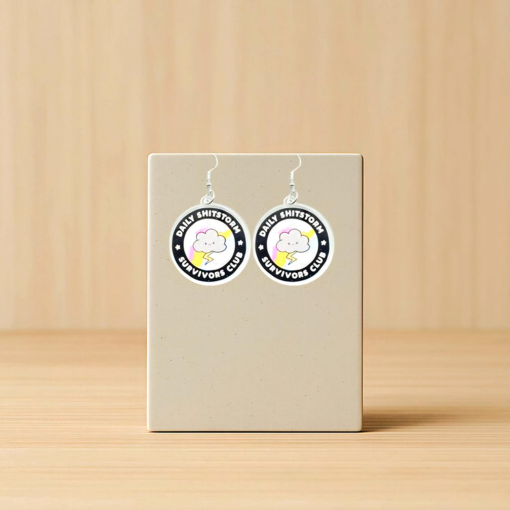 Funny Acrylic Cloud & Lightning Bolt Earrings: Sassy Shitstorm Survivor Jewelry