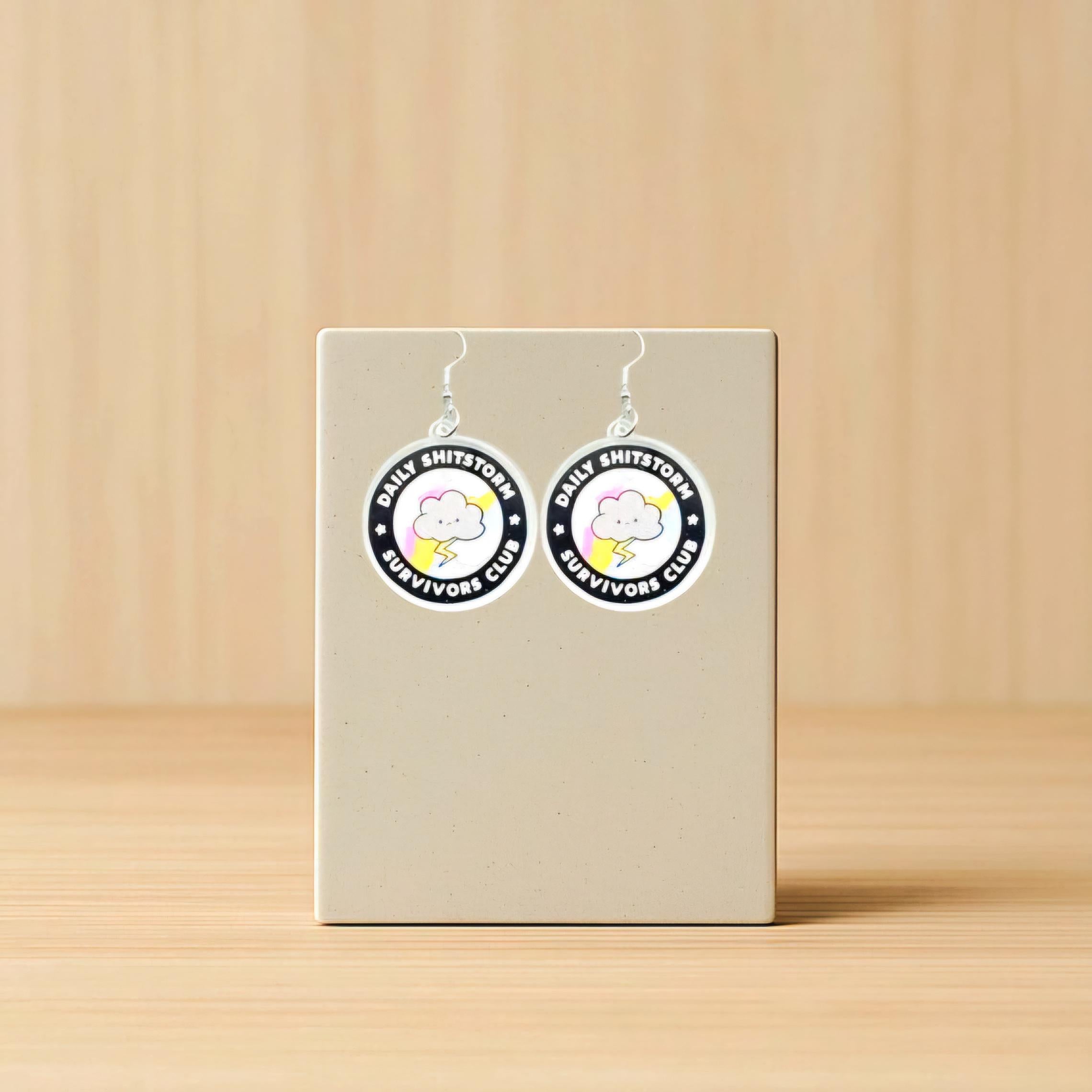 Funny Acrylic Cloud & Lightning Bolt Earrings: Sassy Shitstorm Survivor Jewelry