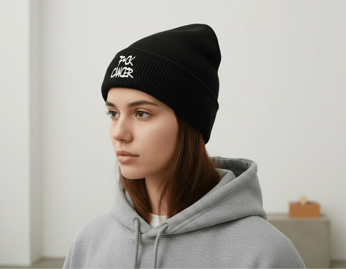 F*ck Cancer Beanie: Awareness Support Knit Cap - Hempin Mayhem