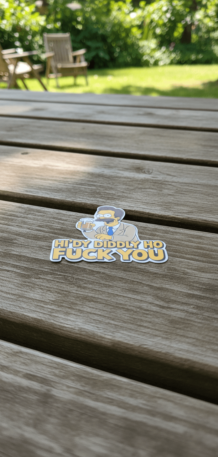 Flanders “Hi - Diddly - Ho” Vinyl Sticker | Funny 3x3 Waterproof Decal | Laptop, Water Bottle, or Car Sticker **2 Pack** - Hempin Mayhem