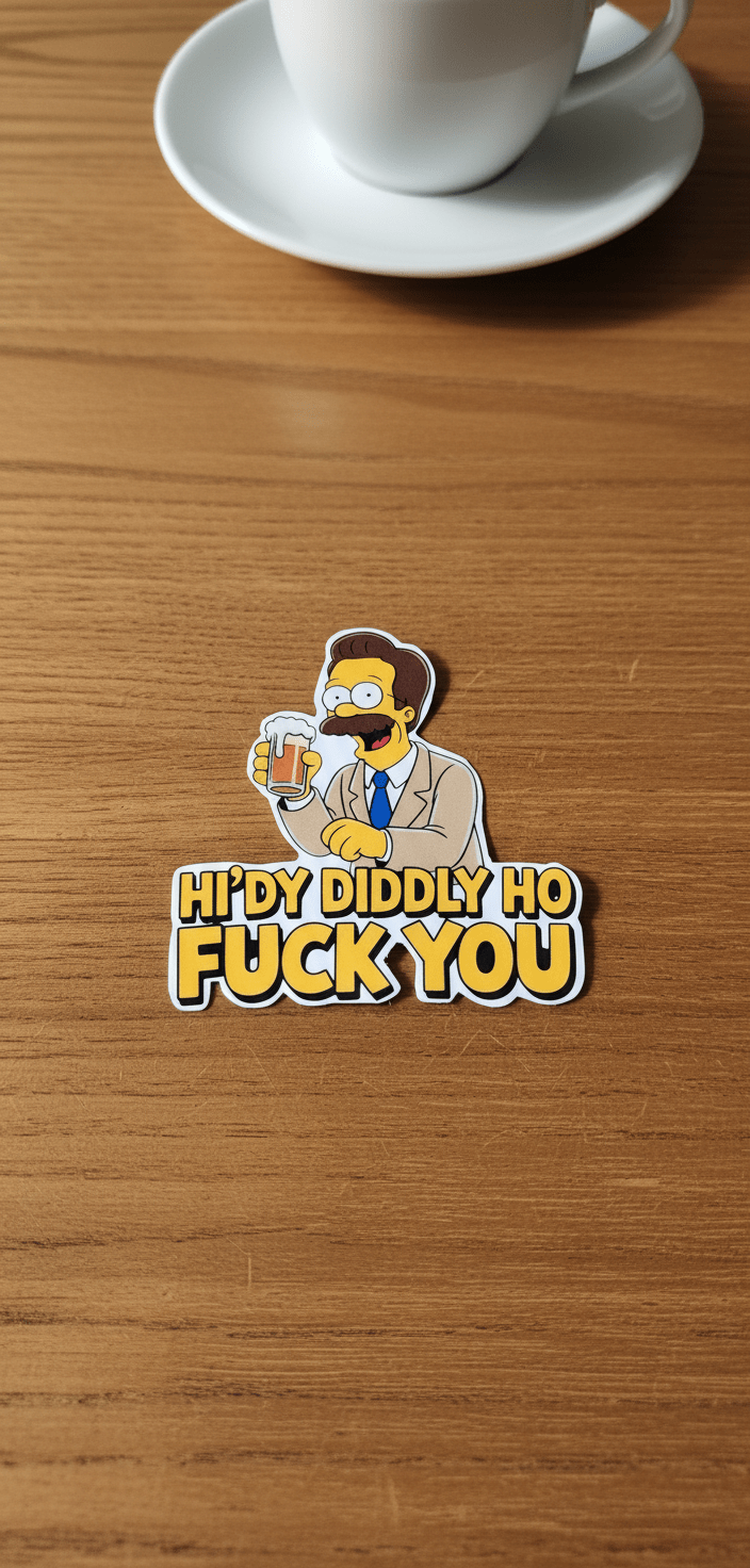 Flanders “Hi - Diddly - Ho” Vinyl Sticker | Funny 3x3 Waterproof Decal | Laptop, Water Bottle, or Car Sticker **2 Pack** - Hempin Mayhem