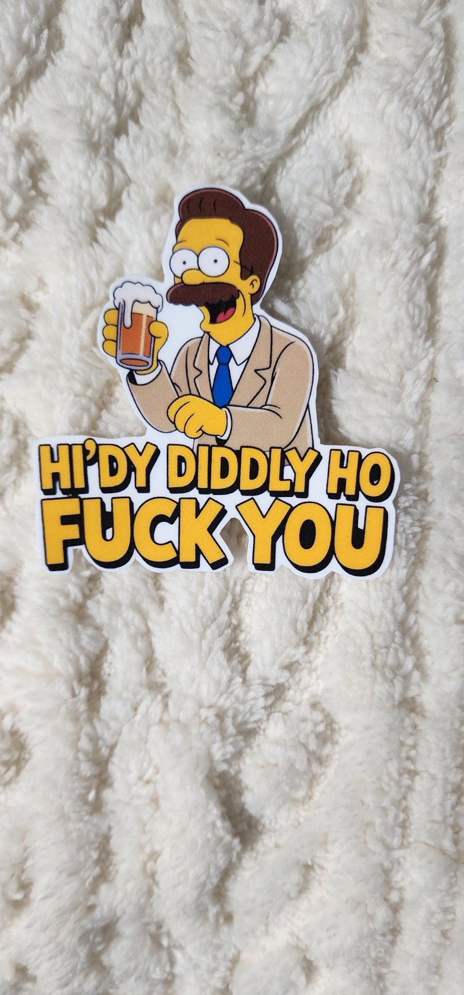 Flanders “Hi - Diddly - Ho” Vinyl Sticker | Funny 3x3 Waterproof Decal | Laptop, Water Bottle, or Car Sticker **2 Pack** - Hempin Mayhem