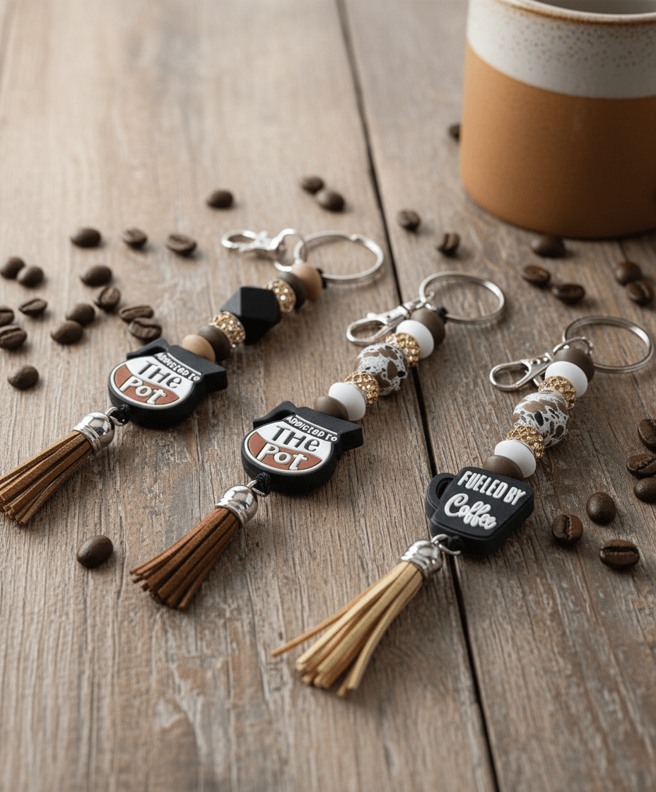 Fueled by Coffee & Addicted to the Pot – Funny Handmade Beaded Keychain - Hempin Mayhem