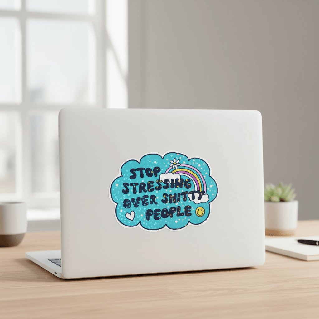 Funny Sassy Quote Sticker: Blue Rainbow Vinyl Decal - Self - Care Gift 3x2 - Hempin Mayhem
