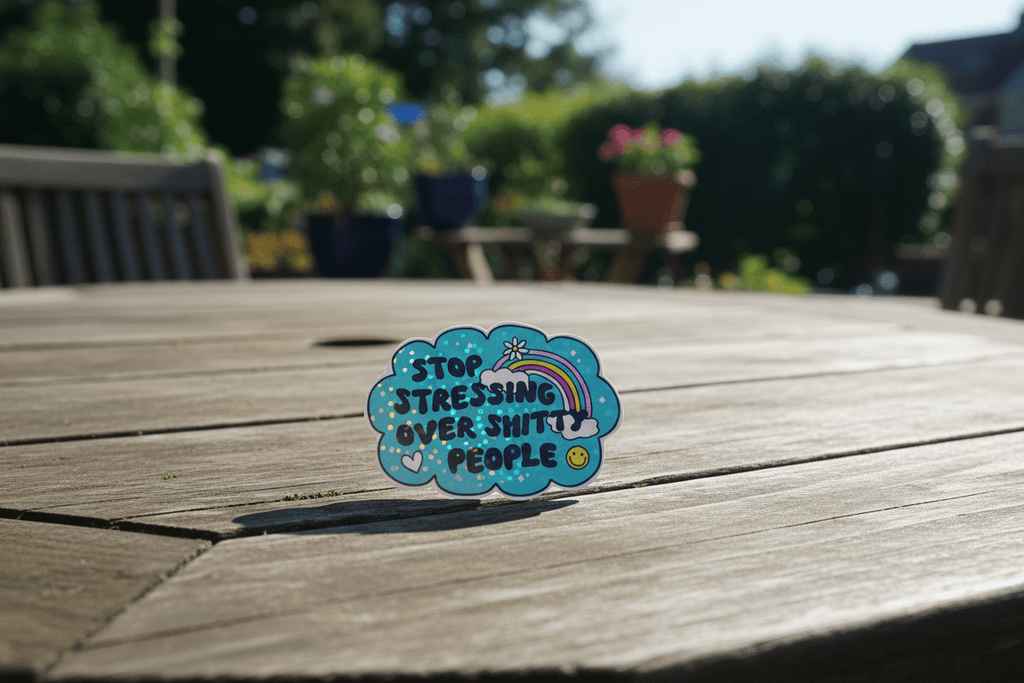 Funny Sassy Quote Sticker: Blue Rainbow Vinyl Decal - Self - Care Gift 3x2 - Hempin Mayhem