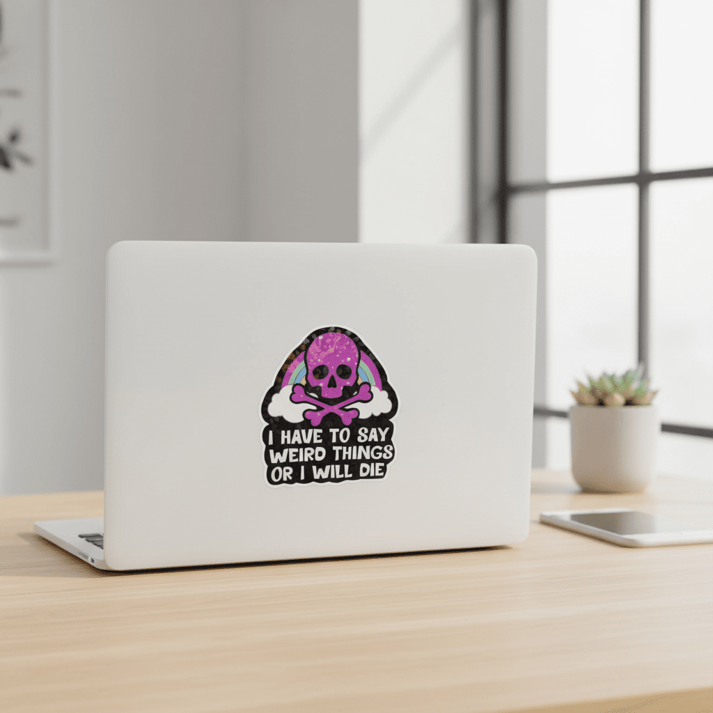 Funny Skull Vinyl Sticker: Rainbow, Pink & Black Decal (4x3) - Hempin Mayhem