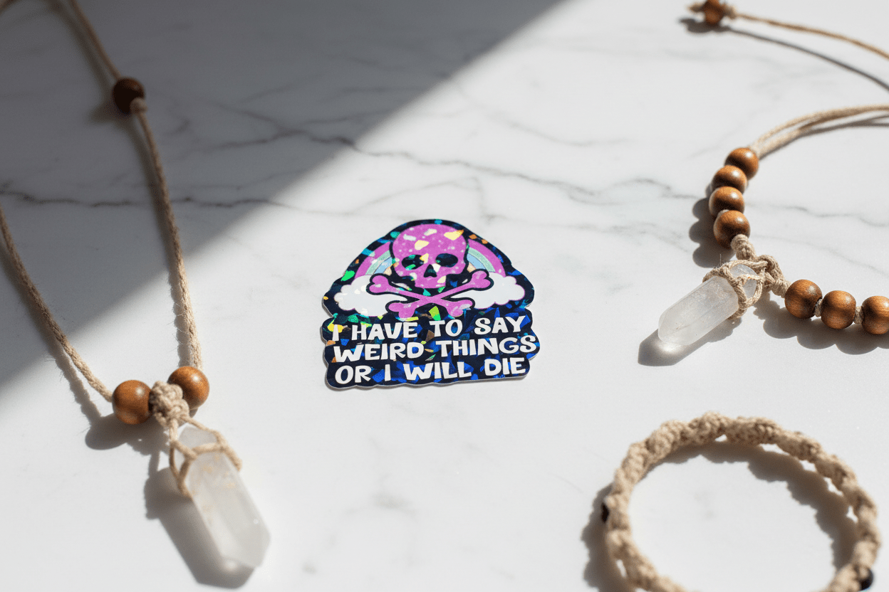 Funny Skull Vinyl Sticker: Rainbow, Pink & Black Decal (4x3) - Hempin Mayhem