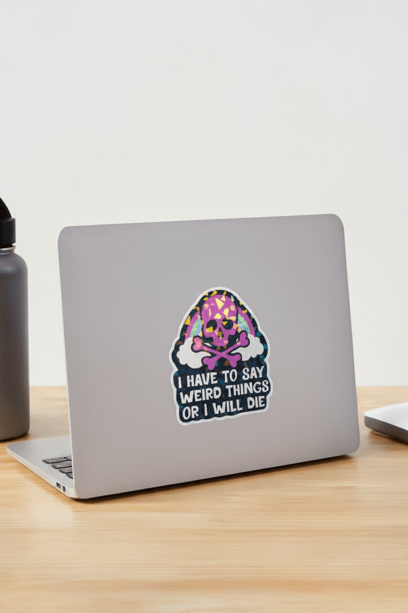 Funny Skull Vinyl Sticker: Rainbow, Pink & Black Decal (4x3) - Hempin Mayhem