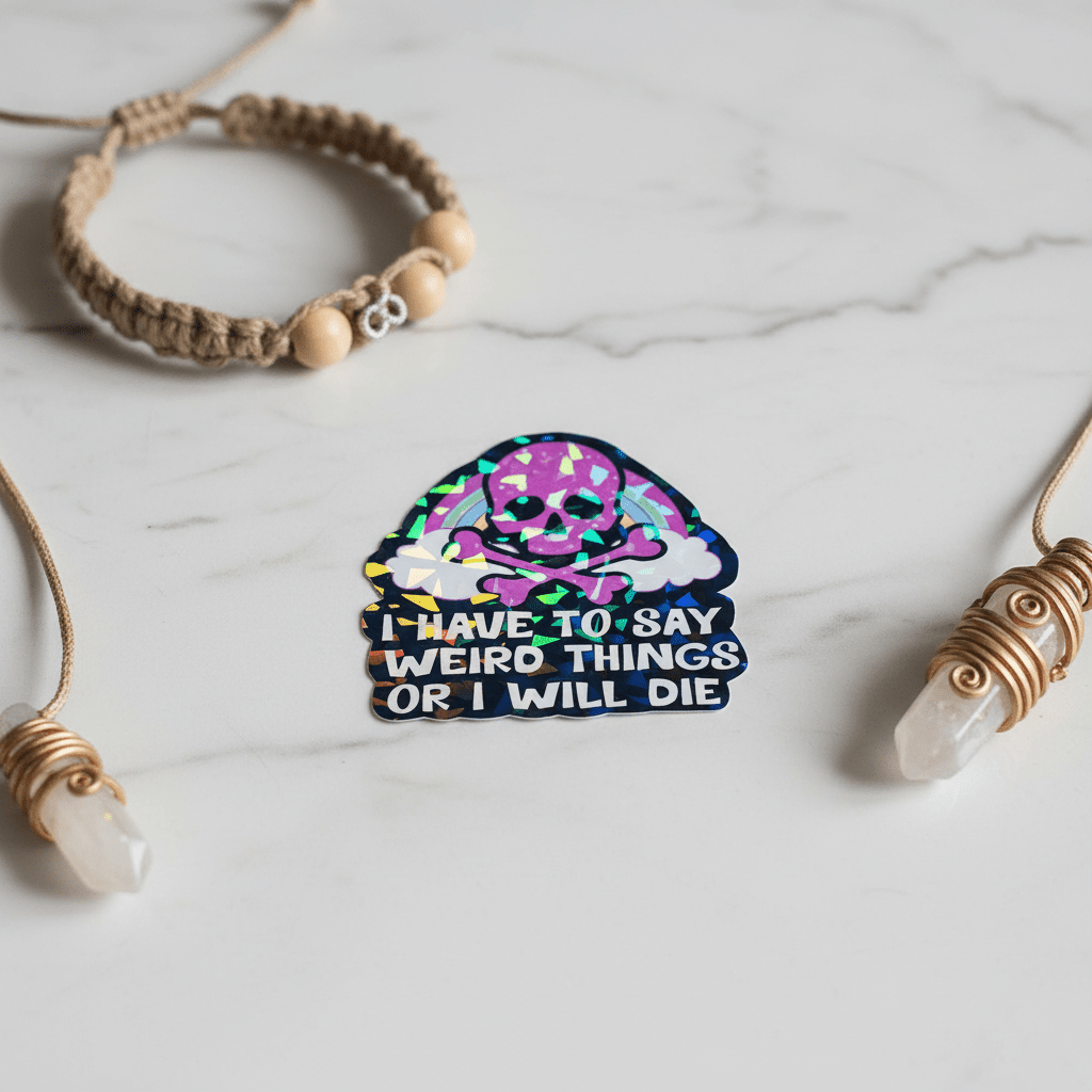 Funny Skull Vinyl Sticker: Rainbow, Pink & Black Decal (4x3) - Hempin Mayhem