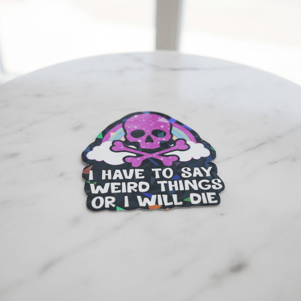 Funny Skull Vinyl Sticker: Rainbow, Pink & Black Decal (4x3) - Hempin Mayhem