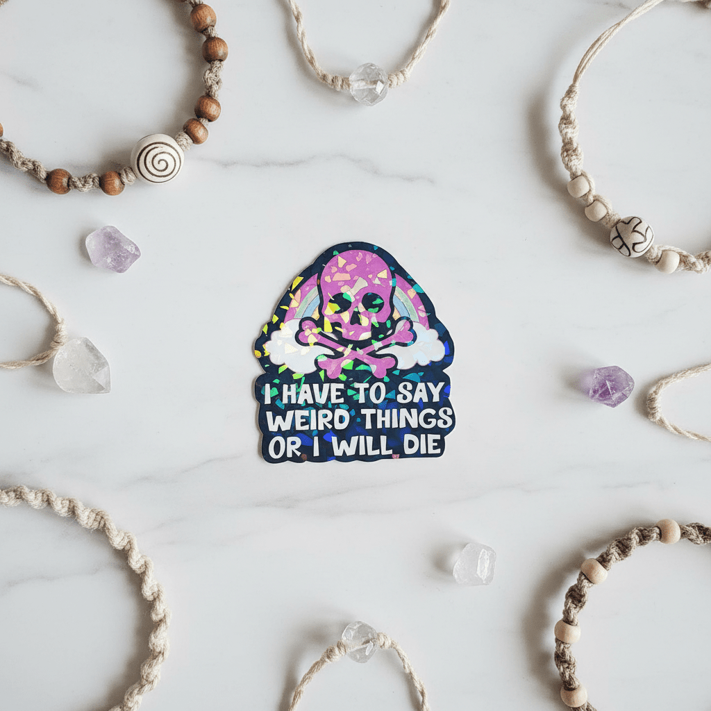 Funny Skull Vinyl Sticker: Rainbow, Pink & Black Decal (4x3) - Hempin Mayhem