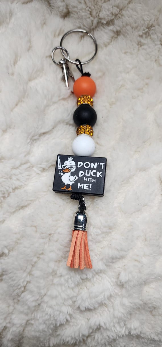 Handmade “Don’t Duck With Me” Beaded Keychain, Pen, and Sticker Gift Set | Funny Sassy Gift for Her | Duck Themed Stationery Set - Hempin Mayhem