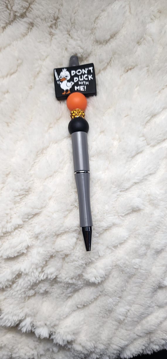 Handmade “Don’t Duck With Me” Beaded Keychain, Pen, and Sticker Gift Set | Funny Sassy Gift for Her | Duck Themed Stationery Set - Hempin Mayhem