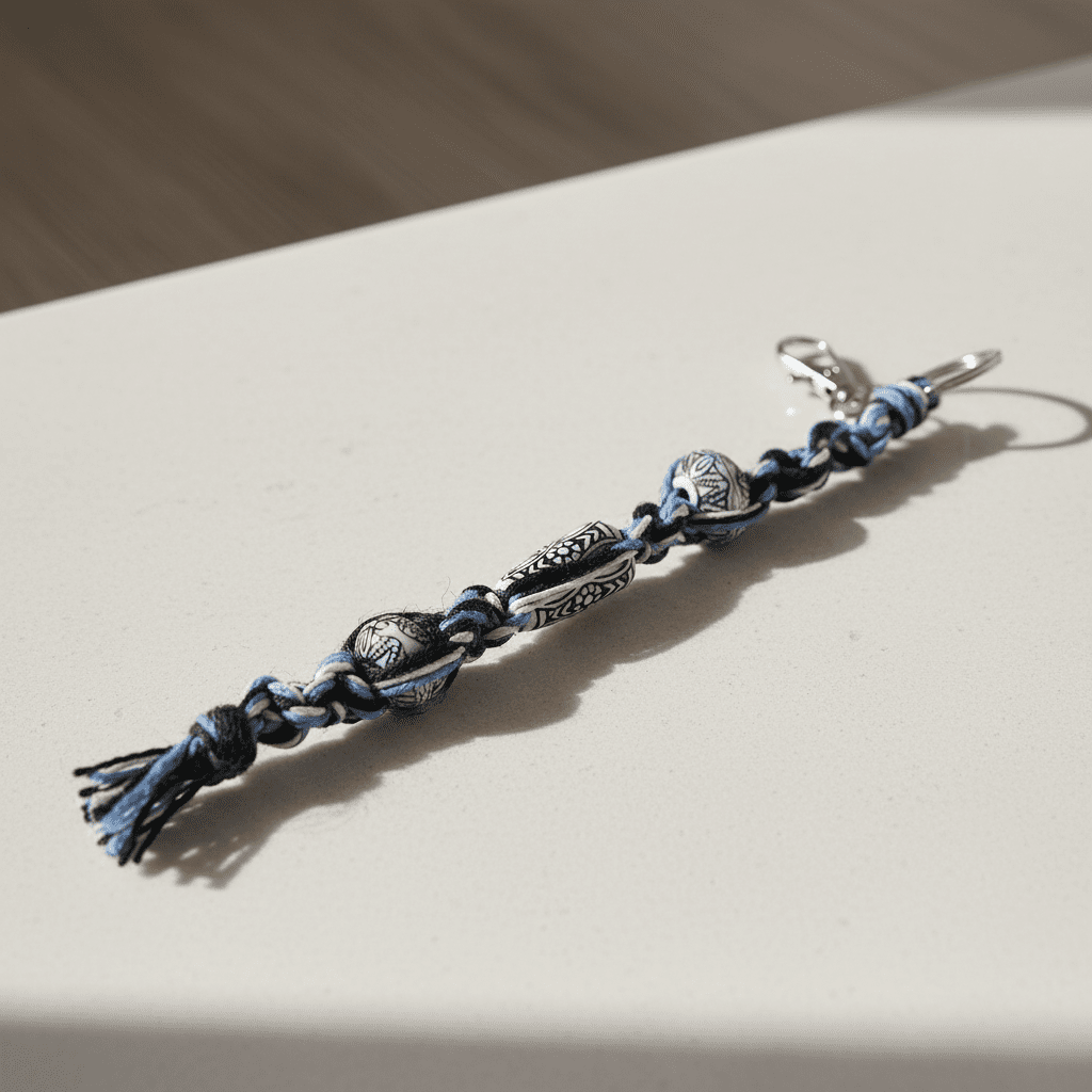 Handmade Hemp Keychain: Boho Hippie Car Charm with White Beads - Hempin Mayhem