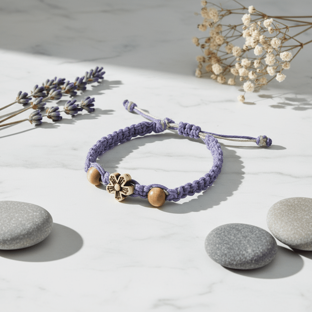 Handmade Pastel Purple Hemp Bracelet with Wooden Beads - Hempin Mayhem