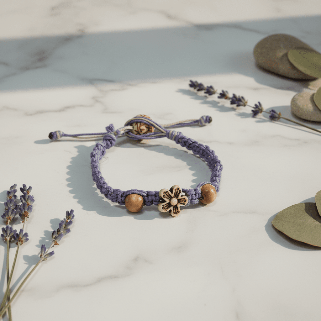 Handmade Pastel Purple Hemp Bracelet with Wooden Beads - Hempin Mayhem