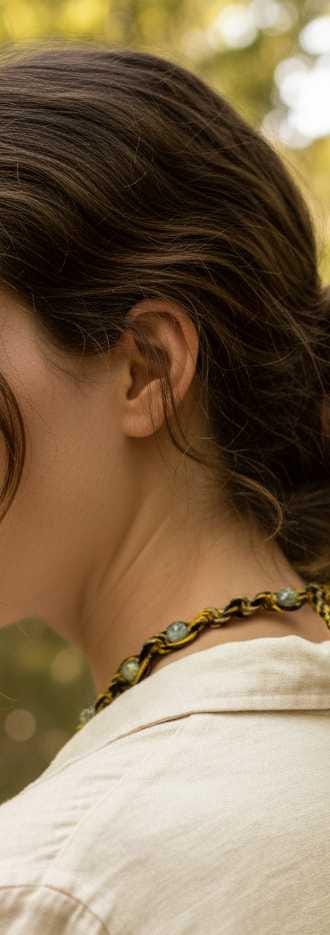 Hemp Necklace with Yellow Glass Mushroom Bead - Ecofriendly Black, White & Yellow Boho Jewelry for Men and Women