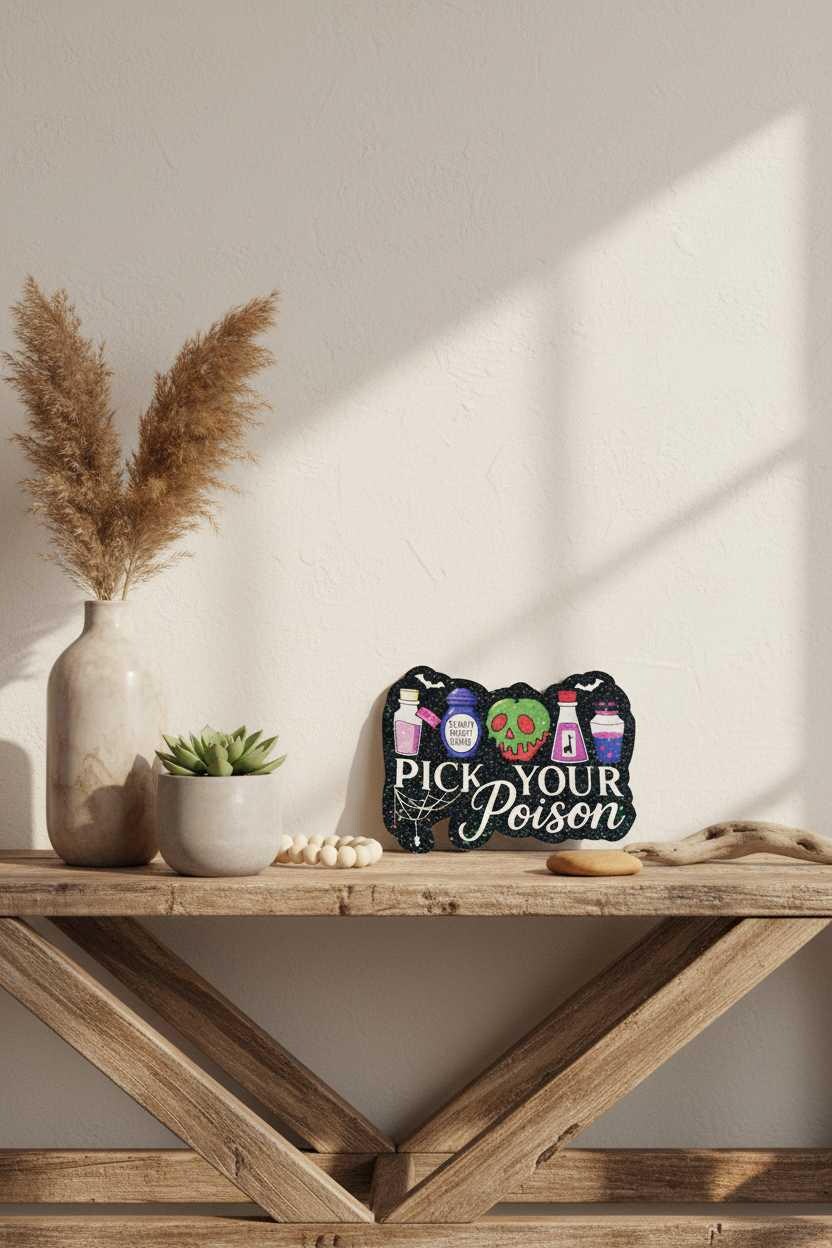 Pick Your Poison Vinyl Sticker | 4x3 Waterproof Decal | Sassy Poison Bottle Aesthetic Sticker | Dark Humor Gothic Vibe