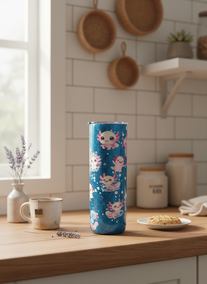 Kawaii Axolotl Tumbler: 20oz Stainless Steel Epoxy Cup - Hempin Mayhem
