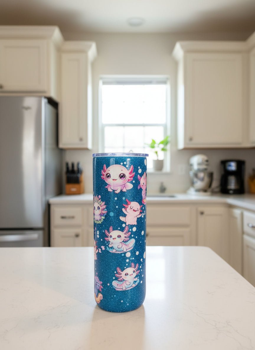 Kawaii Axolotl Tumbler: 20oz Stainless Steel Epoxy Cup - Hempin Mayhem
