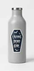 Living Dead Girl Coffin Sticker | Gothic 5x3 Vinyl Decal | Spooky Sassy Sticker for Laptop, Water Bottle, or Car ** Pack of 2** - Hempin Mayhem