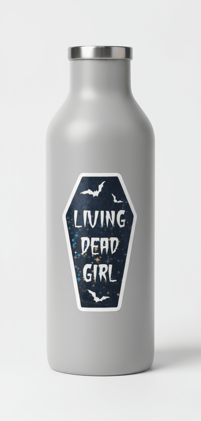 Living Dead Girl Coffin Sticker | Gothic 5x3 Vinyl Decal | Spooky Sassy Sticker for Laptop, Water Bottle, or Car ** Pack of 2** - Hempin Mayhem