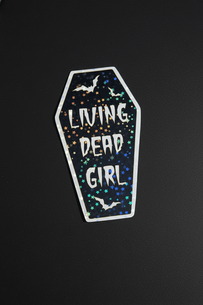 Living Dead Girl Coffin Sticker | Gothic 5x3 Vinyl Decal | Spooky Sassy Sticker for Laptop, Water Bottle, or Car ** Pack of 2** - Hempin Mayhem