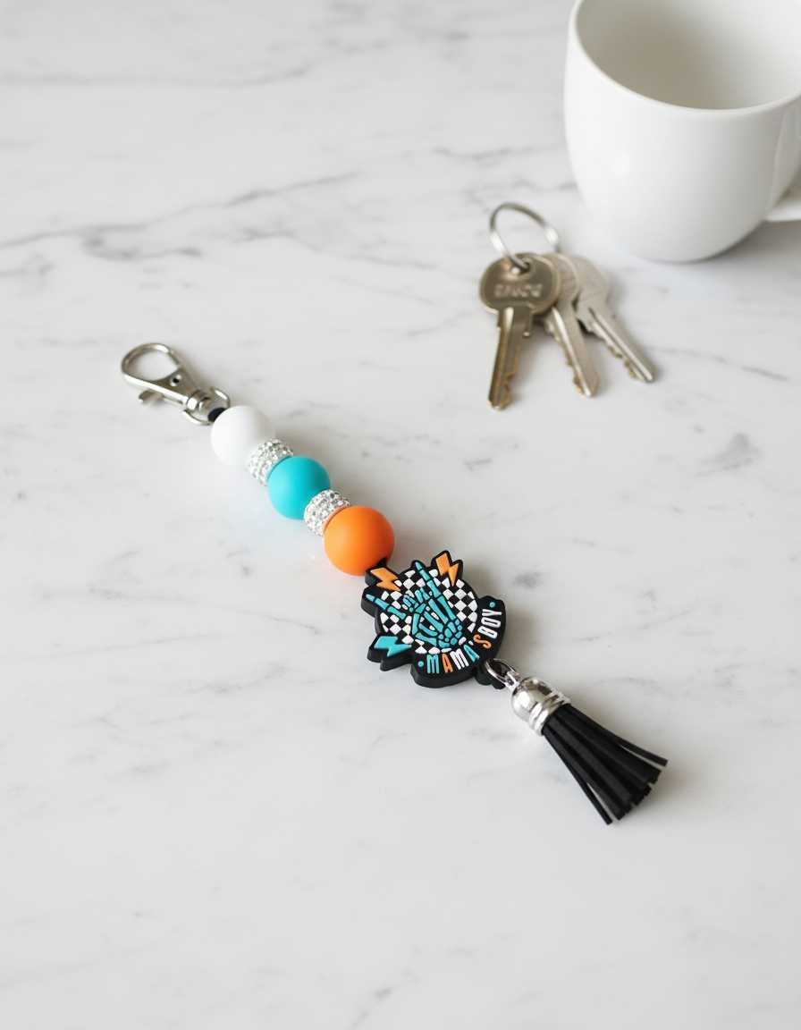 Mama's Boy Beaded Keychain With Tassel - Hempin Mayhem
