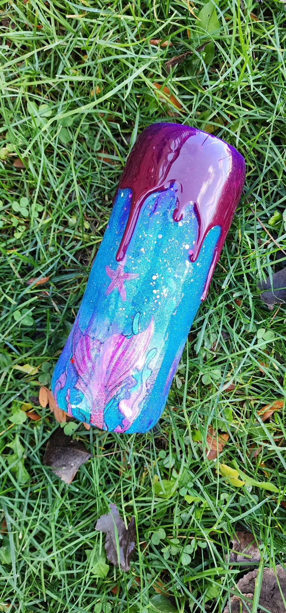 Mermaid 20 oz Epoxy Drip Tumbler – Glitter Stainless Steel Cup, Handmade Ocean Vibes Drinkware, Mermaid Gift for Beach Lovers - Hempin Mayhem