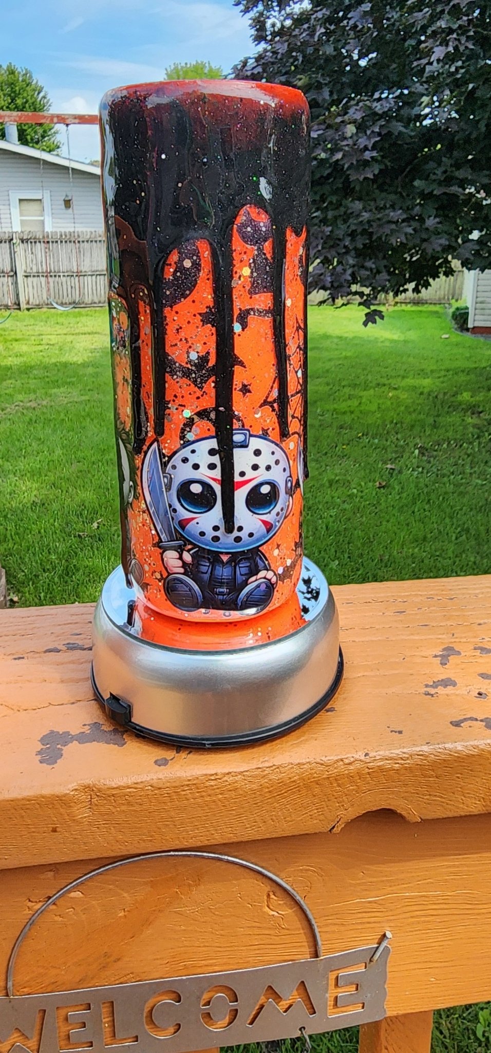 Orange Drip Horror Tumbler: 20oz Halloween Glitter Epoxy Cup - Hempin Mayhem